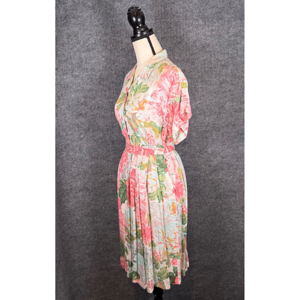 Vintage 1970s Floral 2 Piece Skirt Blouse Set 26" Waist Pastel Cottage Retro - Picture 4 of 16